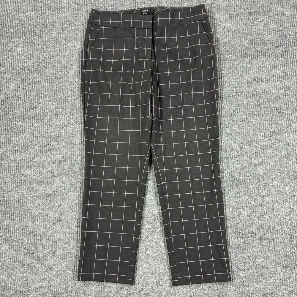 LOFT Julie Womens Dress Pants Size 10 Black Check Flat Front High Rise Casual